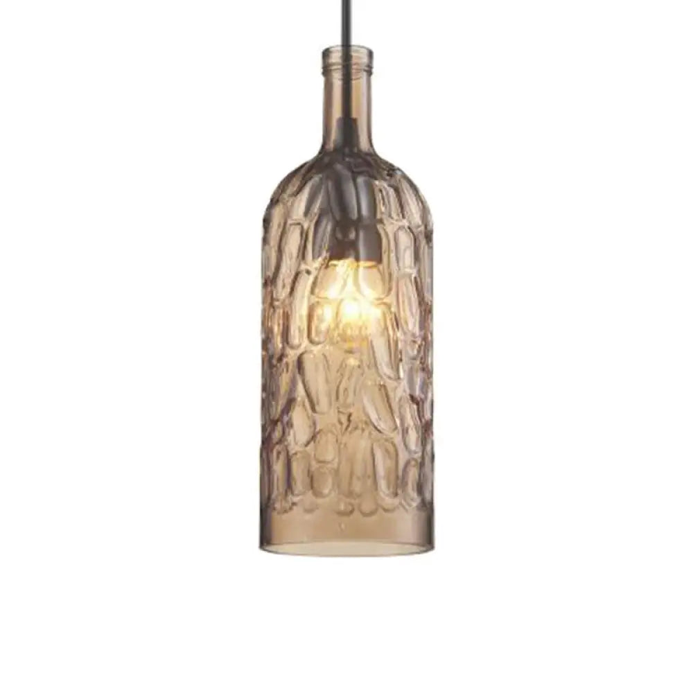 Art Deco Wine Bottle Hanging Lamp With Wavy Glass For Restaurant And Bar - Vintage 1-Light Down