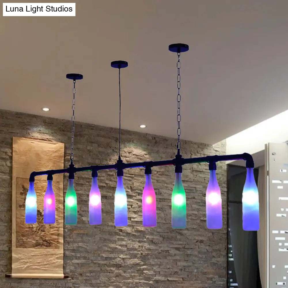 Art Deco Wine Bottle Island Pendant Light - 9 Lights Colorful Glass Hanging Ceiling Lamp Black