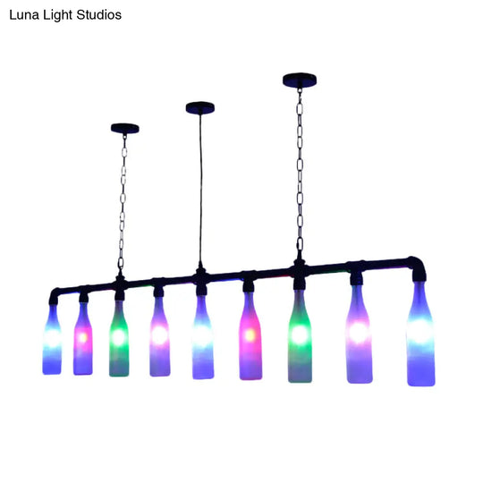 Art Deco Wine Bottle Island Pendant Light - 9 Lights Colorful Glass Hanging Ceiling Lamp Black