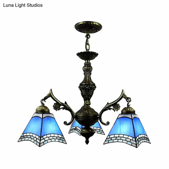 Art Glass Tiffany Chandelier - 3-Light Fixture For Dining Room