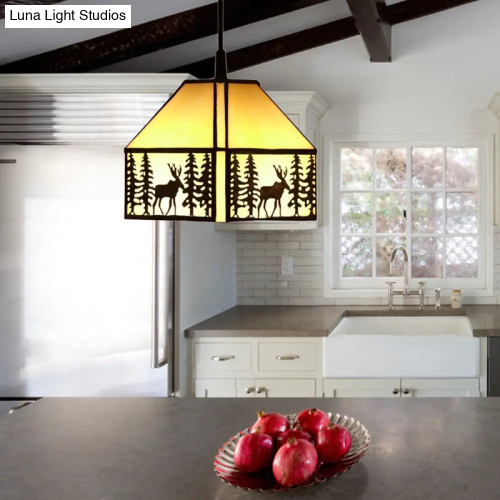Art Glass Tiffany Pendant Lights With Deer Pattern - Perfect For Kitchen Ceilings