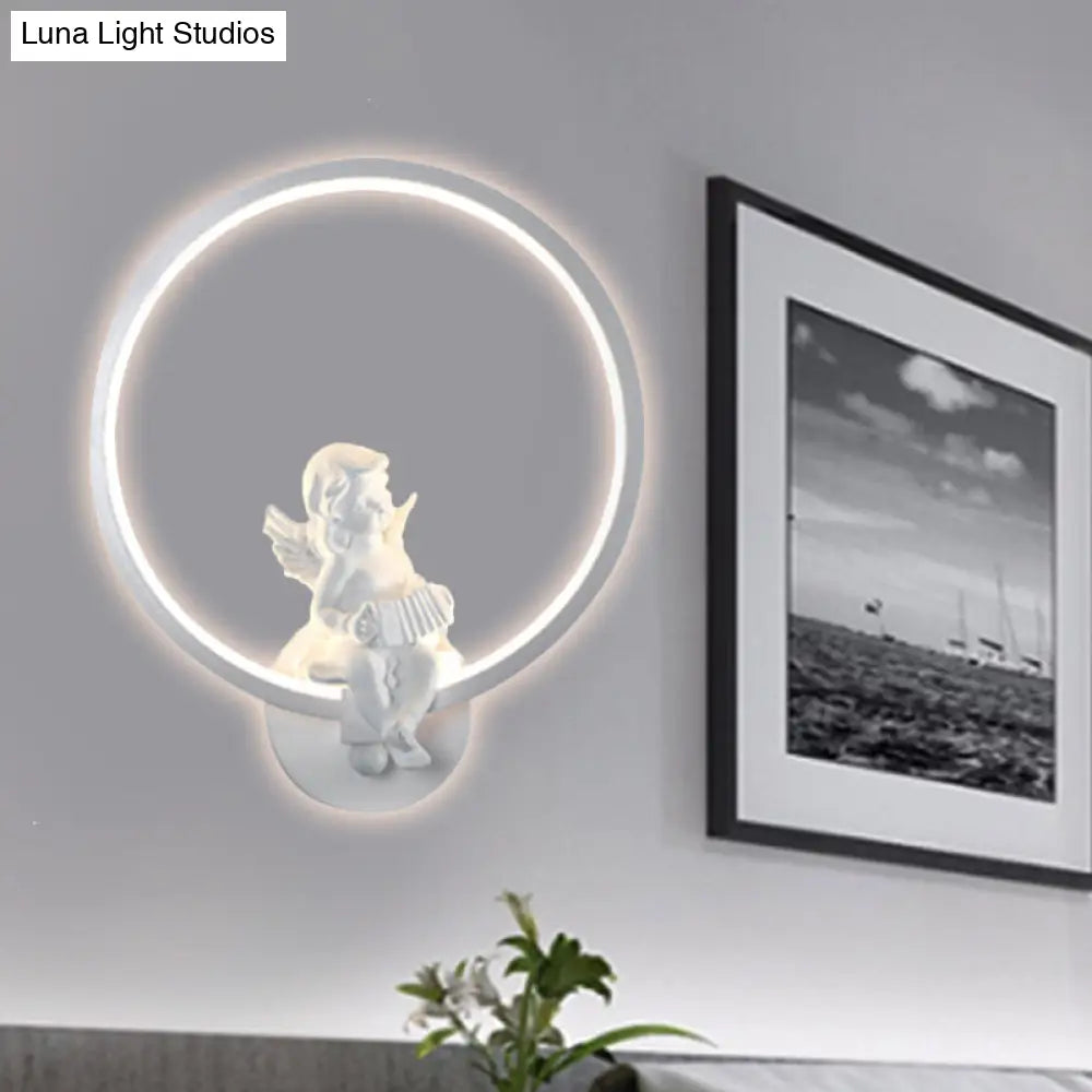 Art Ring Sconce Light: Little Angel Metal Resin Wall Lamp For Bedroom Bathroom Mirror