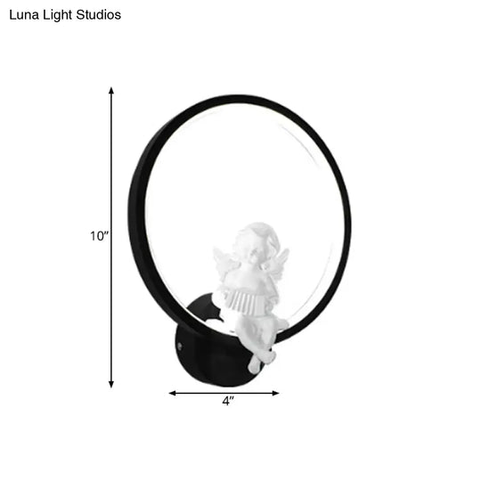 Art Ring Sconce Light: Little Angel Metal Resin Wall Lamp For Bedroom Bathroom Mirror