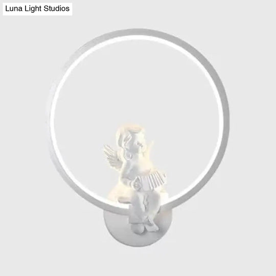 Art Ring Sconce Light: Little Angel Metal Resin Wall Lamp For Bedroom Bathroom Mirror