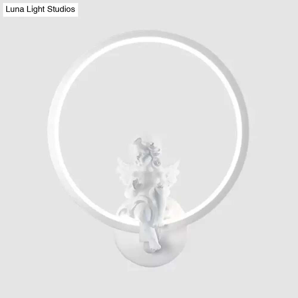 Art Ring Sconce Light: Little Angel Metal Resin Wall Lamp For Bedroom Bathroom Mirror