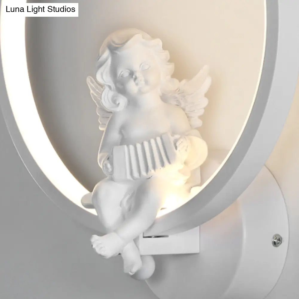 Art Ring Sconce Light: Little Angel Metal Resin Wall Lamp For Bedroom Bathroom Mirror