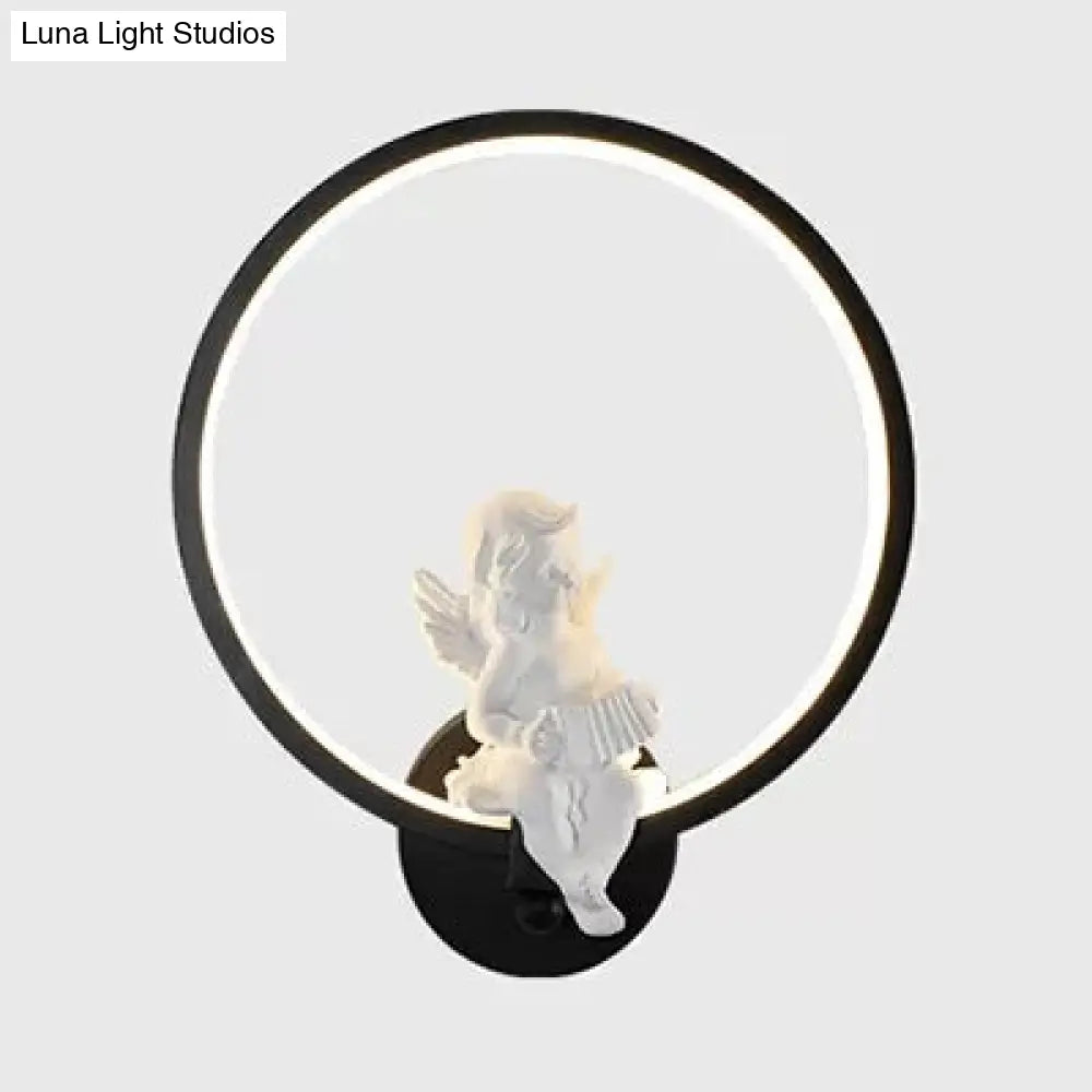 Art Ring Sconce Light: Little Angel Metal Resin Wall Lamp For Bedroom Bathroom Mirror