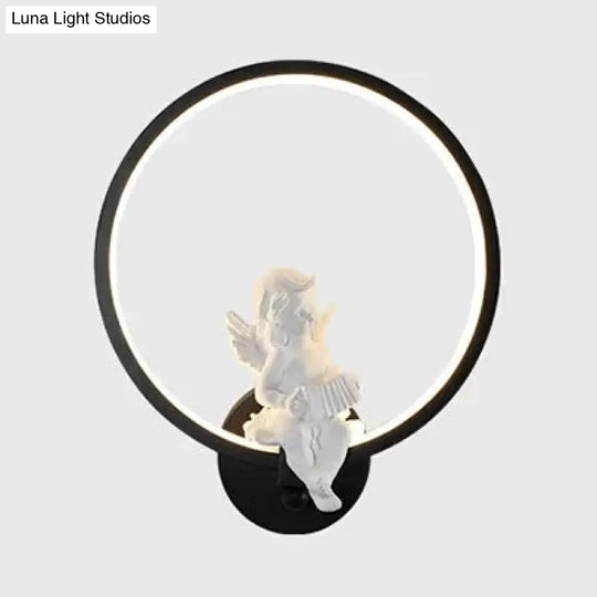 Art Ring Sconce Light: Little Angel Metal Resin Wall Lamp For Bedroom Bathroom Mirror