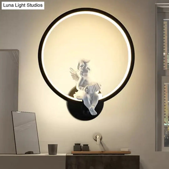 Art Ring Sconce Light: Little Angel Metal Resin Wall Lamp For Bedroom Bathroom Mirror