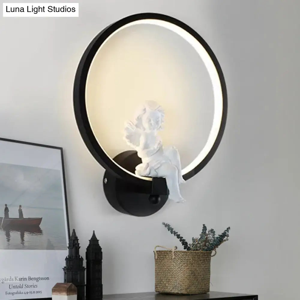 Art Ring Sconce Light: Little Angel Metal Resin Wall Lamp For Bedroom Bathroom Mirror