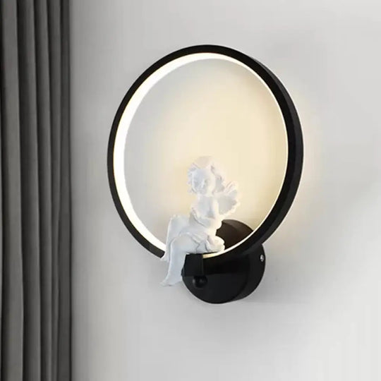 Art Ring Sconce Light: Little Angel Metal Resin Wall Lamp For Bedroom Bathroom Mirror Black / Right