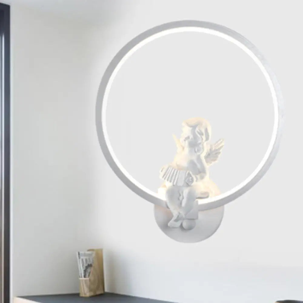 Art Ring Sconce Light: Little Angel Metal Resin Wall Lamp For Bedroom Bathroom Mirror White / Left