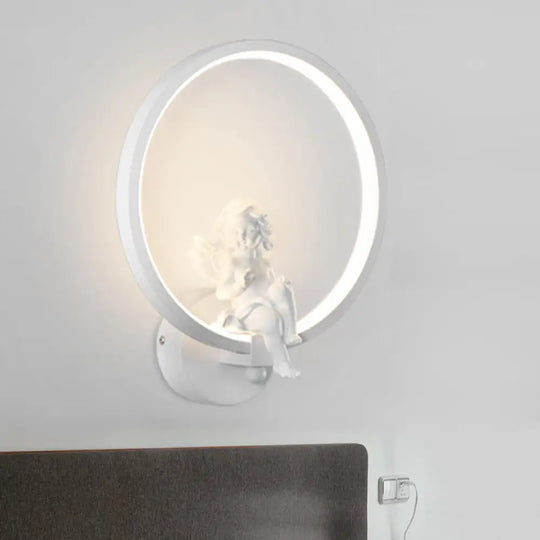 Art Ring Sconce Light: Little Angel Metal Resin Wall Lamp For Bedroom Bathroom Mirror White / Right