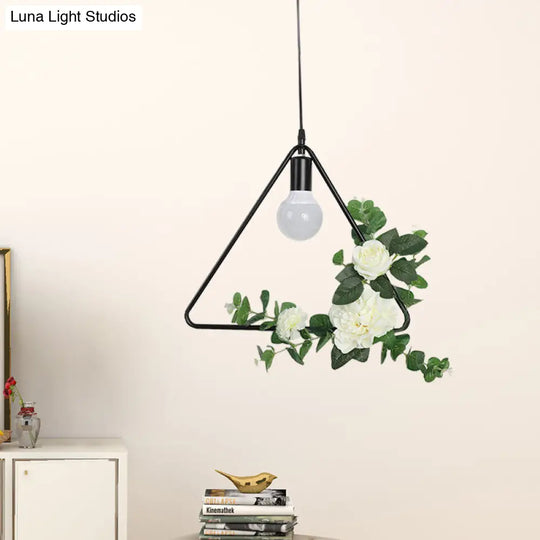 Artificial Flower Pendant With Loft Style Iron Frame - Triangle Round Square Design