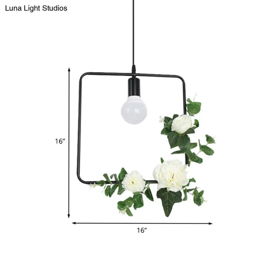 Artificial Flower Pendant With Loft Style Iron Frame - Triangle Round Square Design