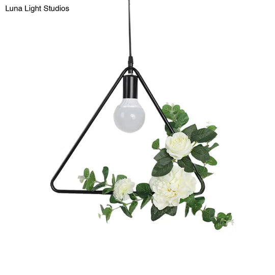 Artificial Flower Pendant With Loft Style Iron Frame - Triangle Round Square Design