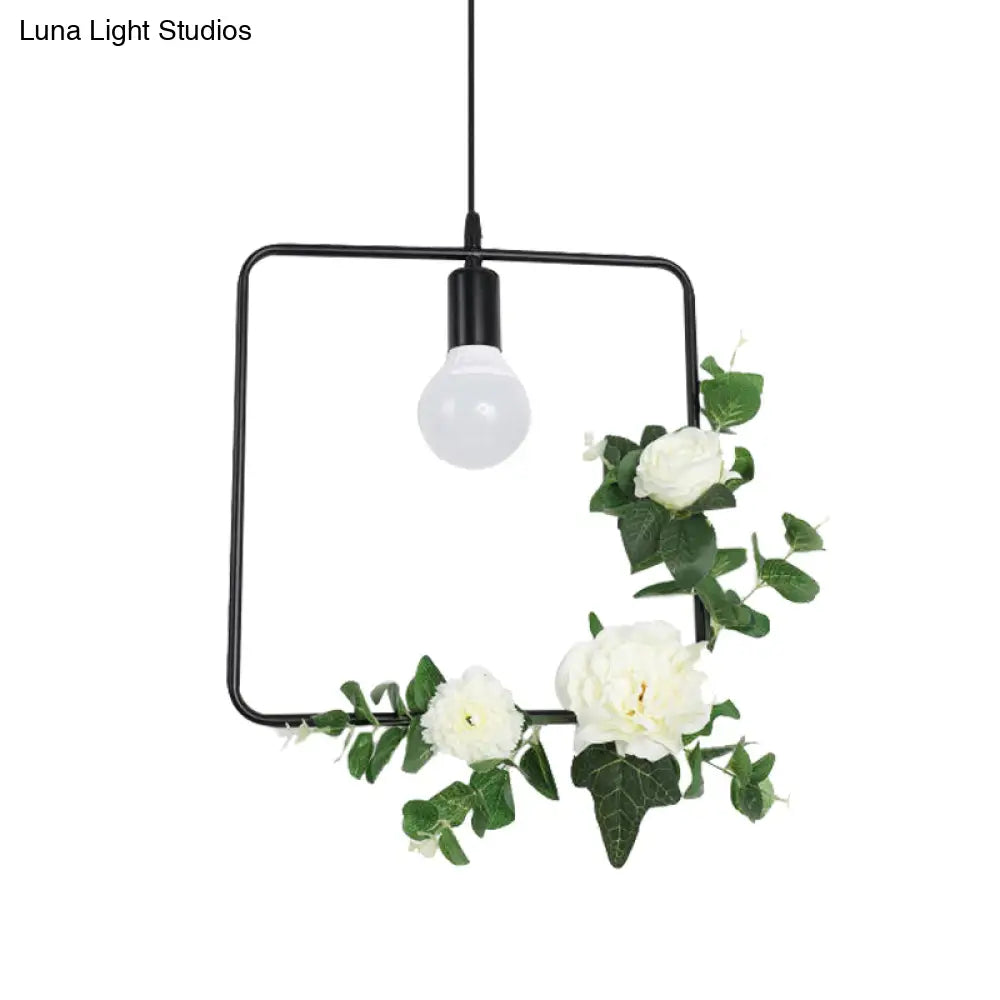 Artificial Flower Pendant With Loft Style Iron Frame - Triangle Round Square Design