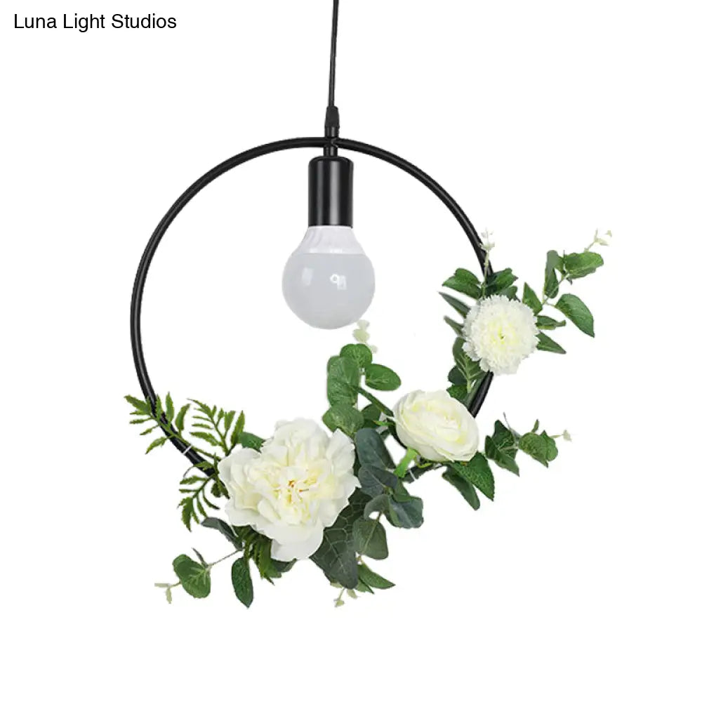 Artificial Flower Pendant With Loft Style Iron Frame - Triangle Round Square Design