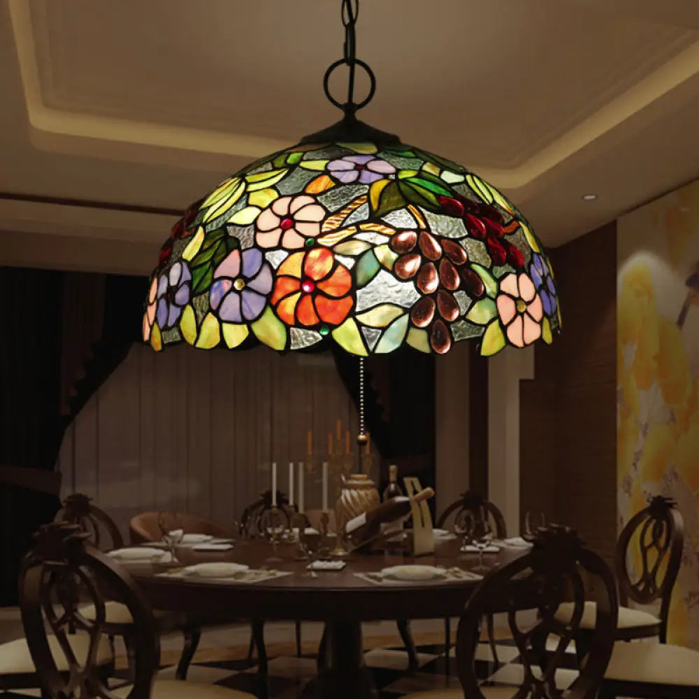 Artisan Glass Black Chandelier Pendant - Hand-Crafted Domed 3-Light Mediterranean Lamp / A