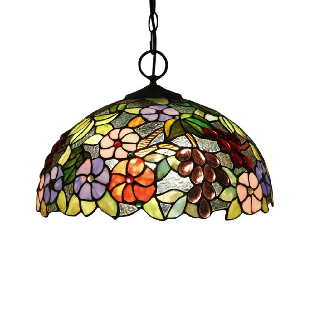 Artisan Glass Black Chandelier Pendant - Hand-Crafted Domed 3-Light Mediterranean Lamp / B