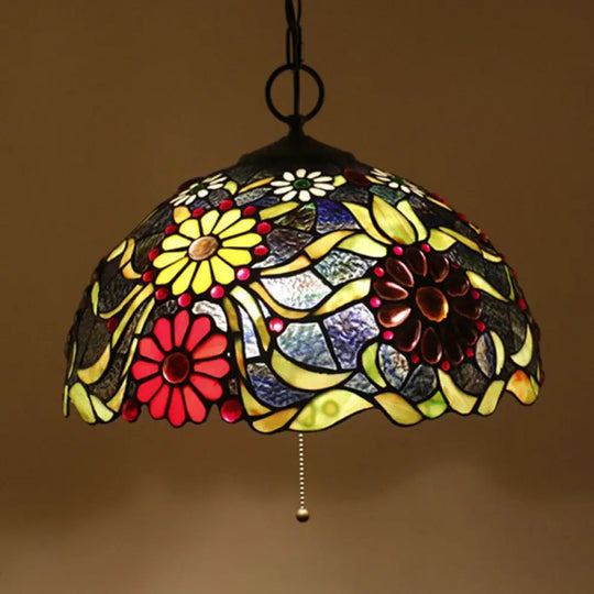 Artisan Glass Black Chandelier Pendant - Hand-Crafted Domed 3-Light Mediterranean Lamp / E