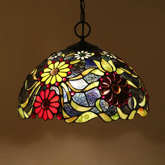 Artisan Glass Black Chandelier Pendant - Hand-Crafted Domed 3-Light Mediterranean Lamp / F