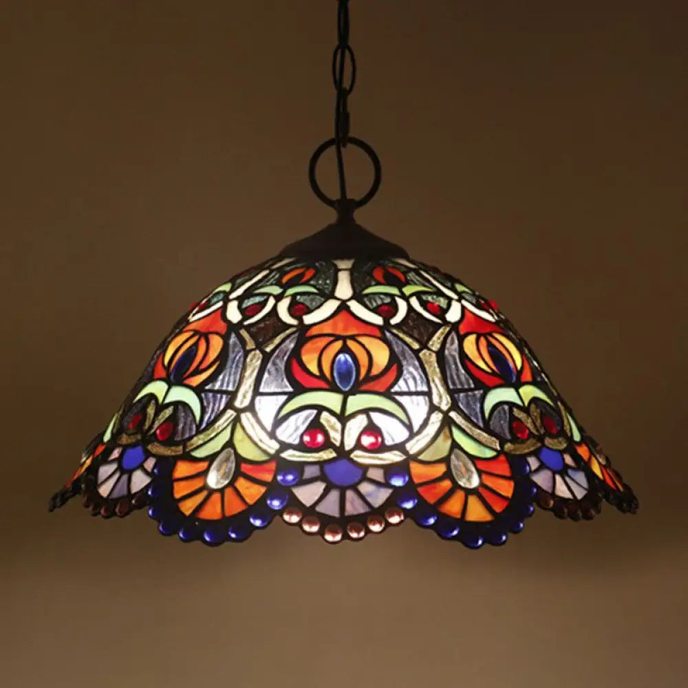 Artisan Glass Black Chandelier Pendant - Hand-Crafted Domed 3-Light Mediterranean Lamp / J