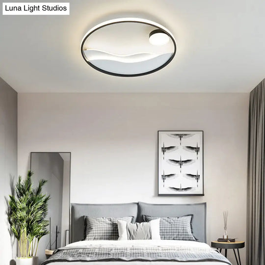 Artistic Bedroom Ambiance: Sunrise And Sea Led Flush Mount Ceiling Light With A Metal Halo Ring