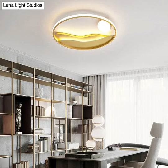 Artistic Bedroom Ambiance: Sunrise And Sea Led Flush Mount Ceiling Light With A Metal Halo Ring