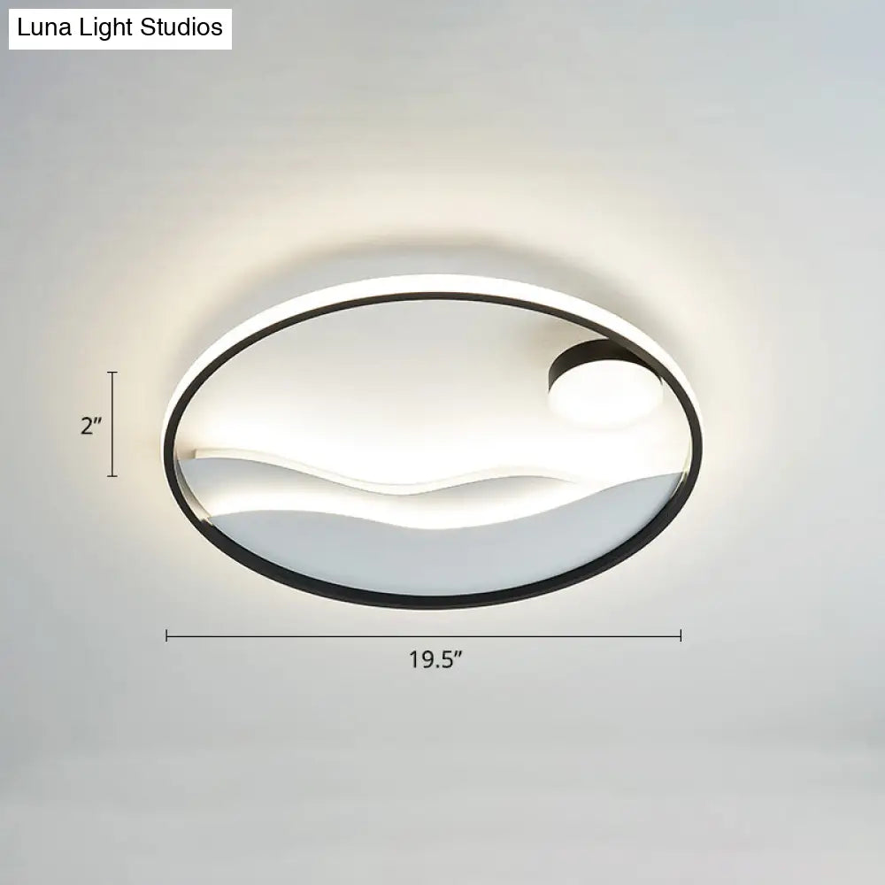 Artistic Bedroom Ambiance: Sunrise And Sea Led Flush Mount Ceiling Light With A Metal Halo Ring