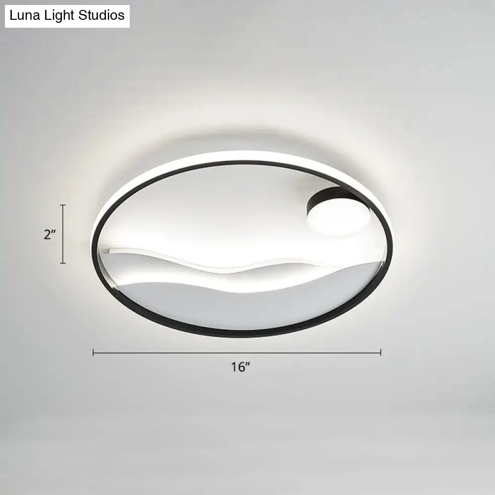 Artistic Bedroom Ambiance: Sunrise And Sea Led Flush Mount Ceiling Light With A Metal Halo Ring