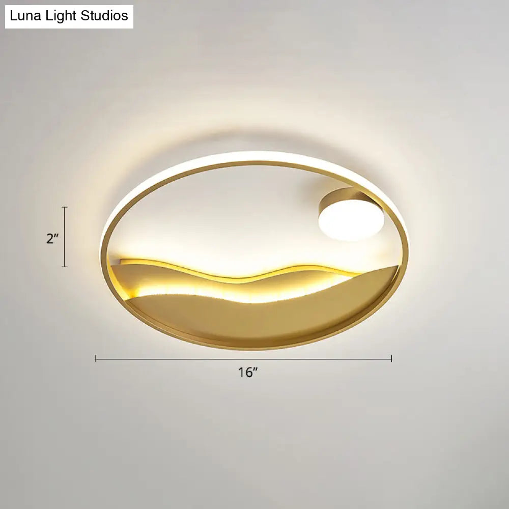 Artistic Bedroom Ambiance: Sunrise And Sea Led Flush Mount Ceiling Light With A Metal Halo Ring