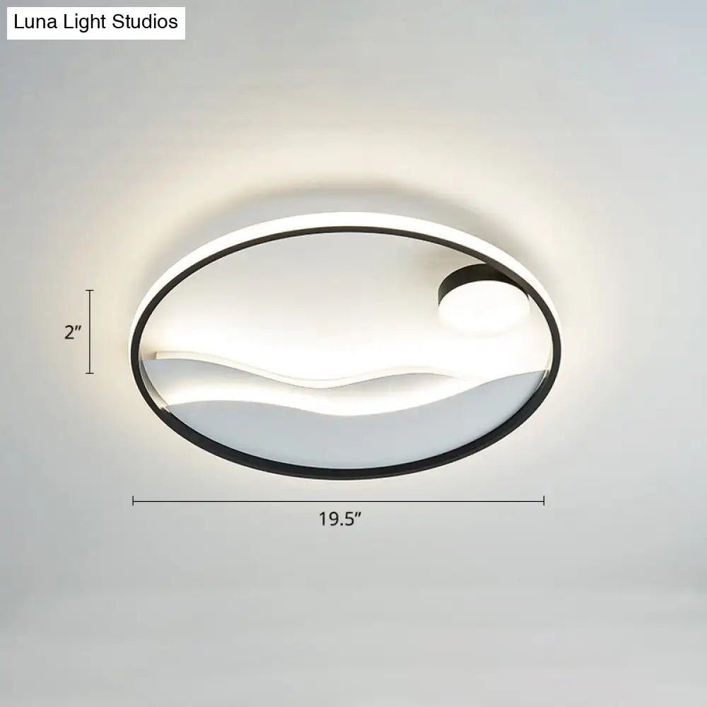 Artistic Bedroom Ambiance: Sunrise And Sea Led Flush Mount Ceiling Light With A Metal Halo Ring