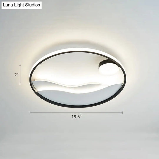 Artistic Bedroom Ambiance: Sunrise And Sea Led Flush Mount Ceiling Light With A Metal Halo Ring