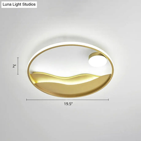 Artistic Bedroom Ambiance: Sunrise And Sea Led Flush Mount Ceiling Light With A Metal Halo Ring Gold