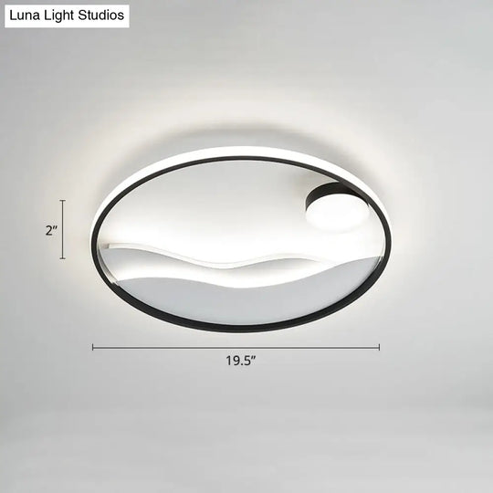 Artistic Bedroom Ambiance: Sunrise And Sea Led Flush Mount Ceiling Light With A Metal Halo Ring