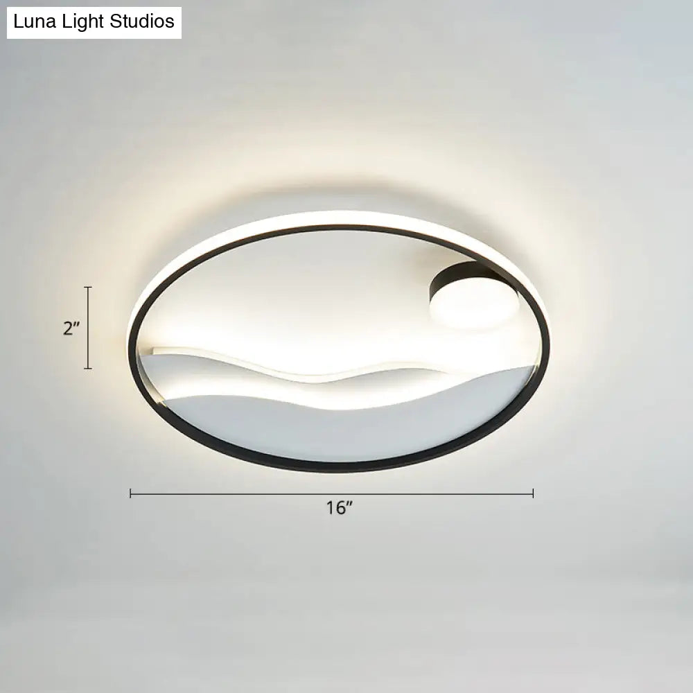 Artistic Bedroom Ambiance: Sunrise And Sea Led Flush Mount Ceiling Light With A Metal Halo Ring