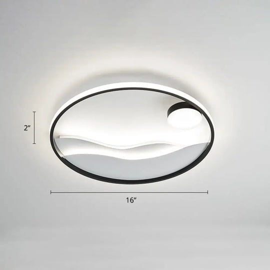 Artistic Bedroom Ambiance: Sunrise And Sea Led Flush Mount Ceiling Light With A Metal Halo Ring