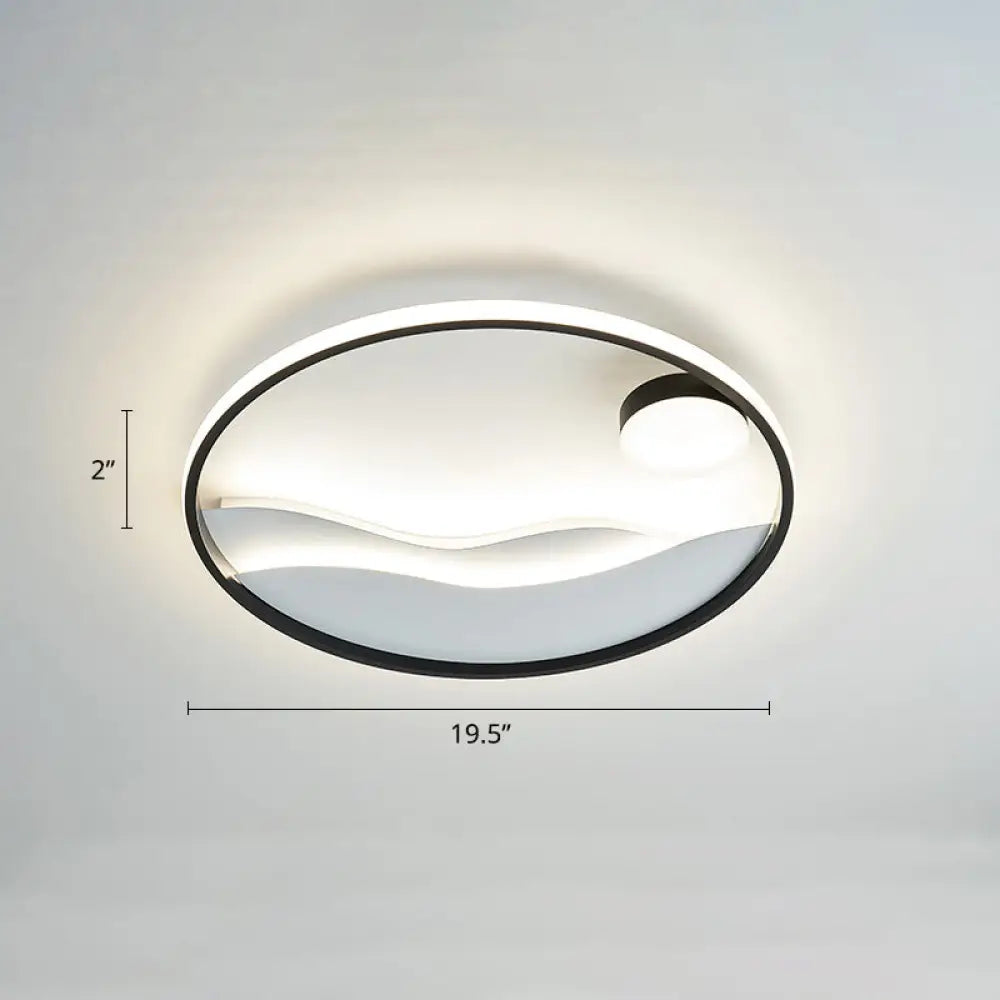 Artistic Bedroom Ambiance: Sunrise And Sea Led Flush Mount Ceiling Light With A Metal Halo Ring