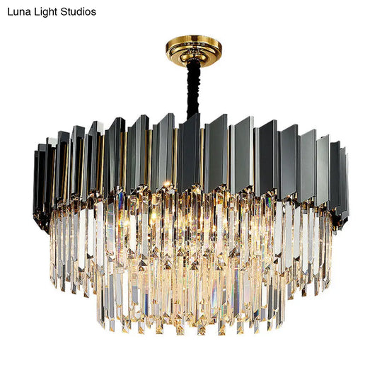 Artistic Black Crystal Chandelier Light For Living Room With Tiered Suspension