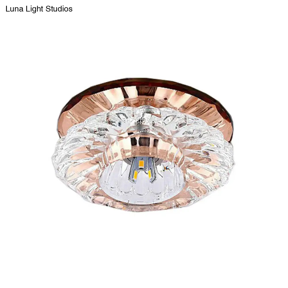 Artistic Crystal Flush Light Fixture - Contemporary Led Ceiling For Hallways Floral Shade Clear