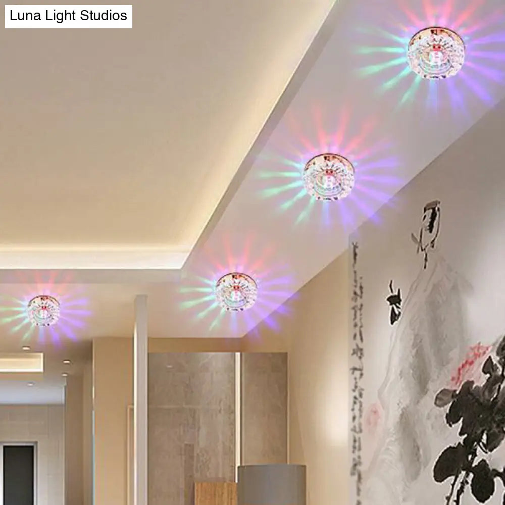 Artistic Crystal Flush Light Fixture - Contemporary Led Ceiling For Hallways Floral Shade Clear Tan