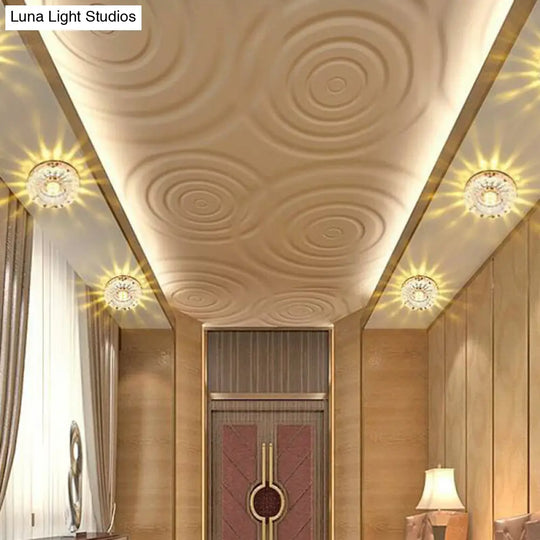 Artistic Crystal Flush Light Fixture - Contemporary Led Ceiling For Hallways Floral Shade Clear