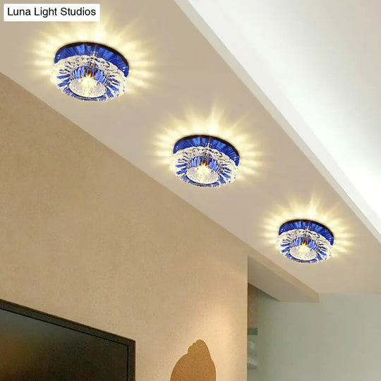 Artistic Crystal Flush Light Fixture - Contemporary Led Ceiling For Hallways Floral Shade Clear Blue