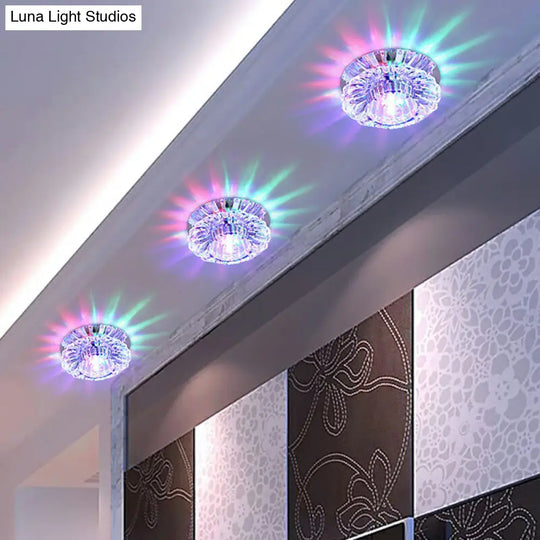 Artistic Crystal Flush Light Fixture - Contemporary Led Ceiling For Hallways Floral Shade Clear