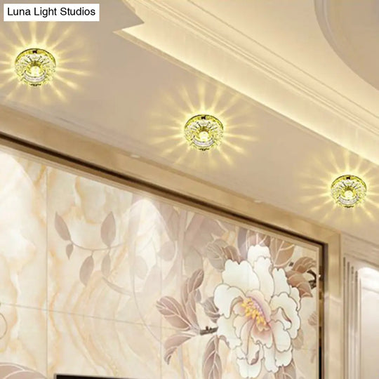 Artistic Crystal Flush Light Fixture - Contemporary Led Ceiling For Hallways Floral Shade Clear