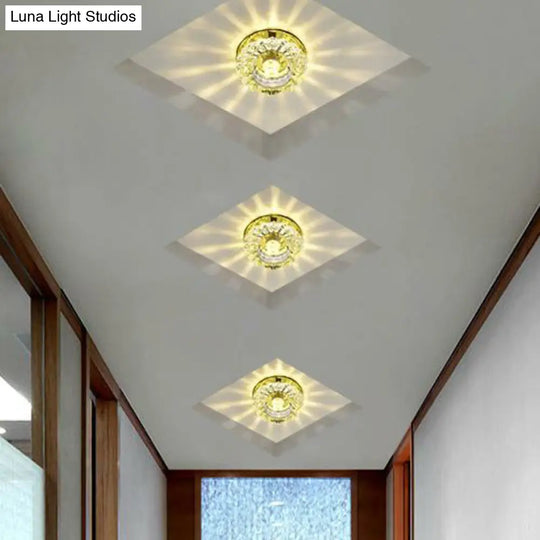 Artistic Crystal Flush Light Fixture - Contemporary Led Ceiling For Hallways Floral Shade Clear