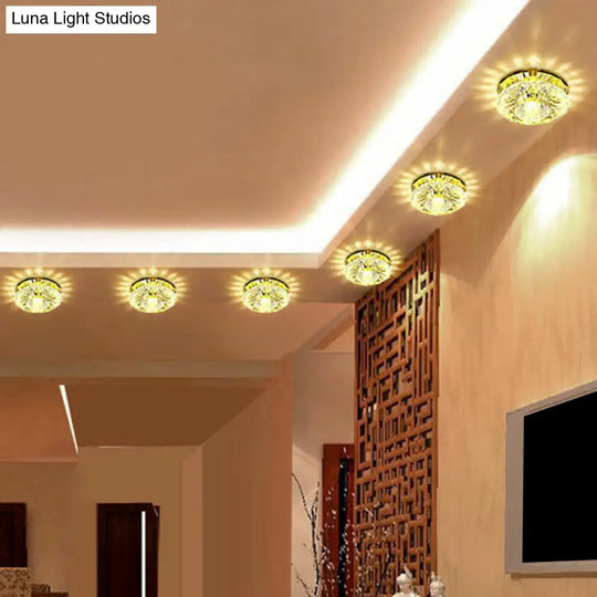 Artistic Crystal Flush Light Fixture - Contemporary Led Ceiling For Hallways Floral Shade Clear