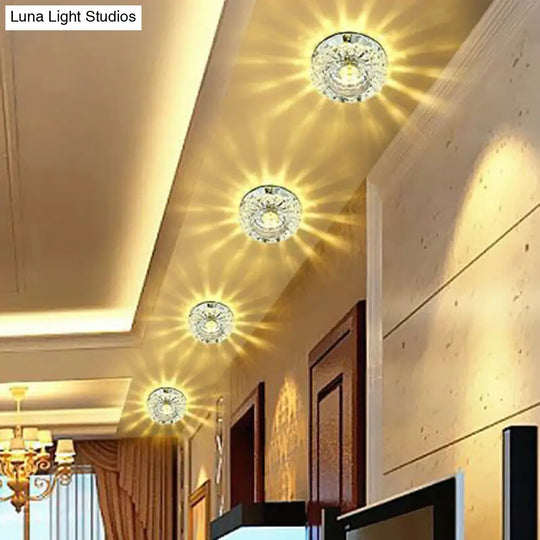 Artistic Crystal Flush Light Fixture - Contemporary Led Ceiling For Hallways Floral Shade Clear