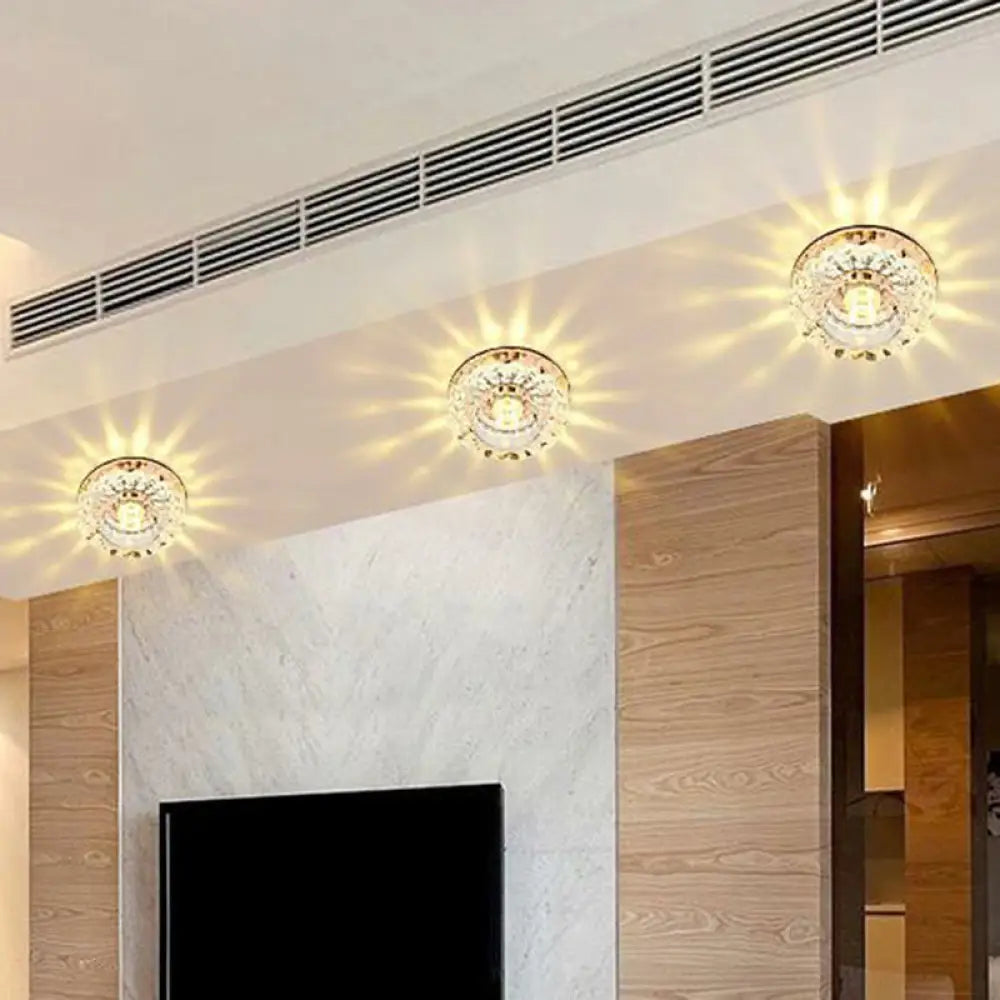 Artistic Crystal Flush Light Fixture - Contemporary Led Ceiling For Hallways Floral Shade Clear Tan